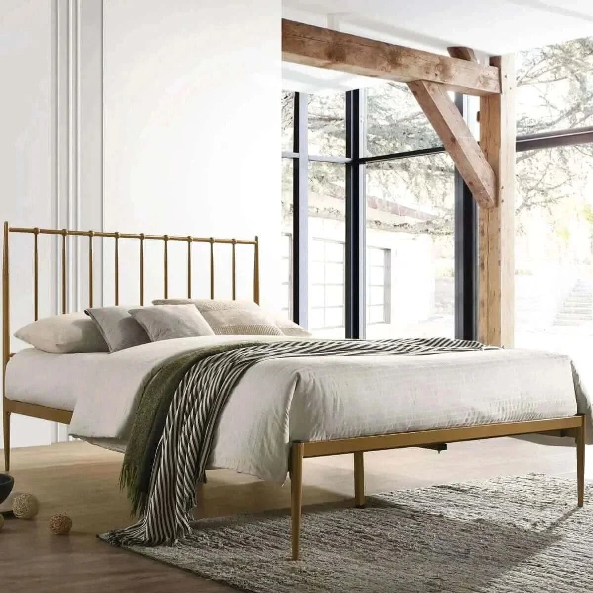 Mid Century Metal Bed Frame Double - Gold