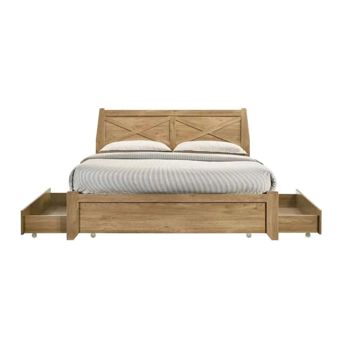 Solid Wooden Double Bed With Storage Drawers Natural Style Solid Wooden Double Bed With Storage Drawers Natural Style