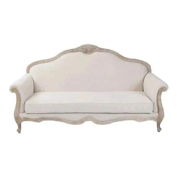 Oak Wood 3 Seater Linen Sofa For Living Room - White Wash