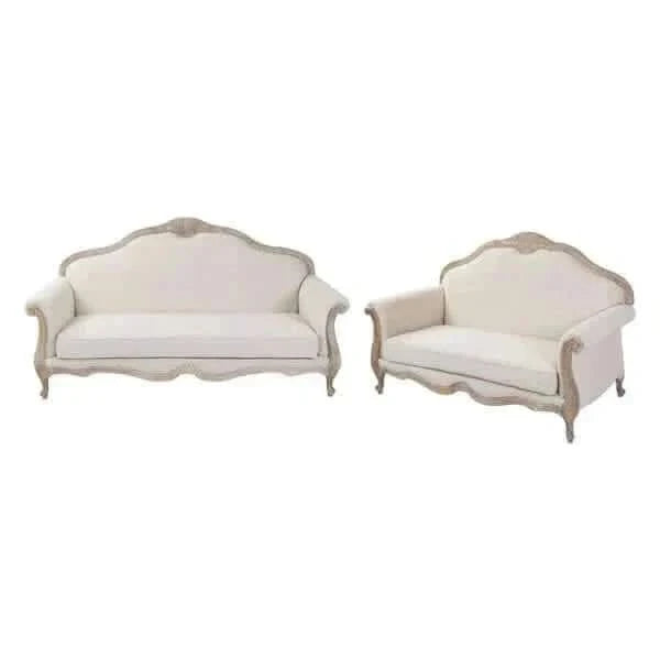 Oak Wood White Washed Finish Rolled Armrest 3+2 Seater Royal Sofa Set