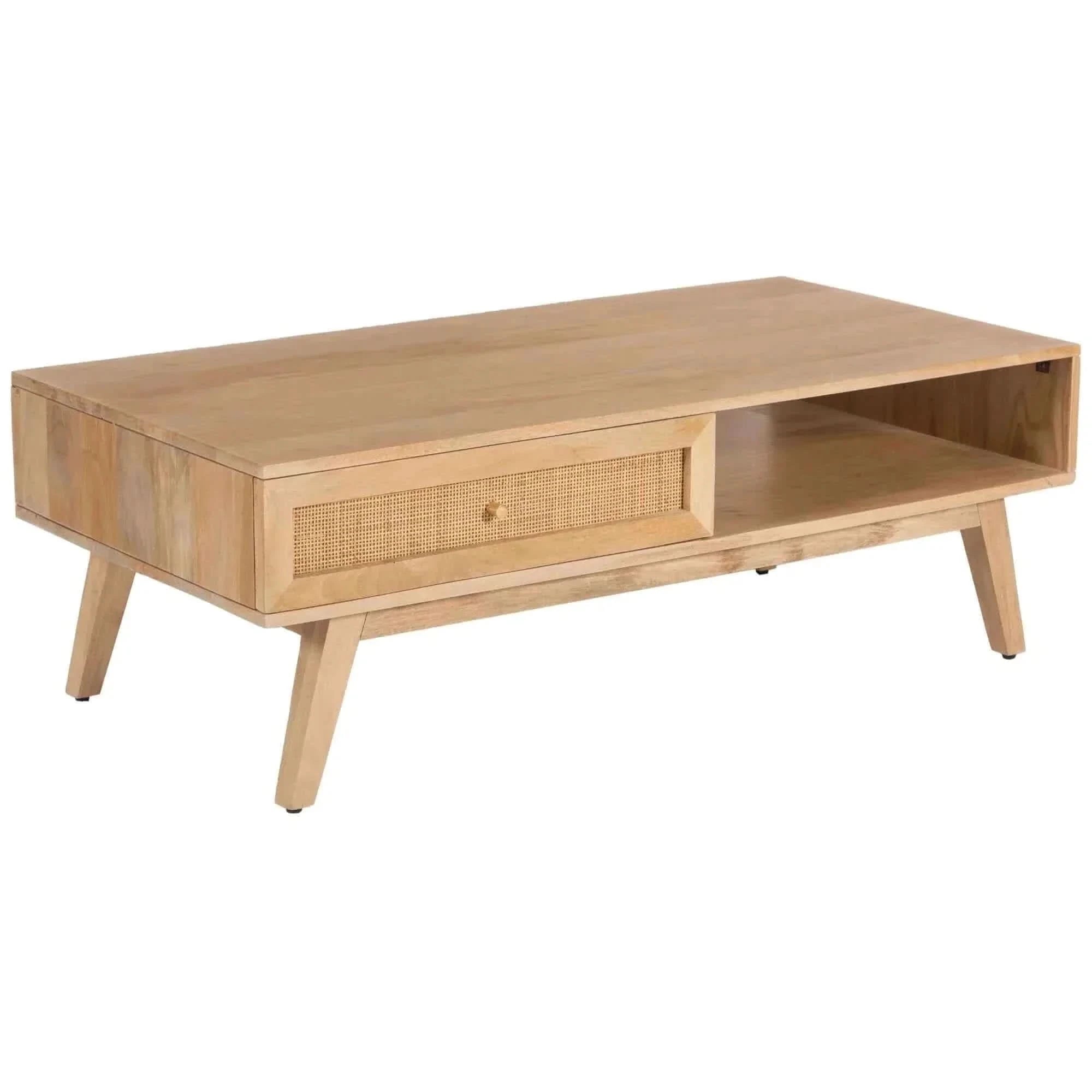 Olearia 120cm Coffee Table Solid Wood Rattan Furniture Natural