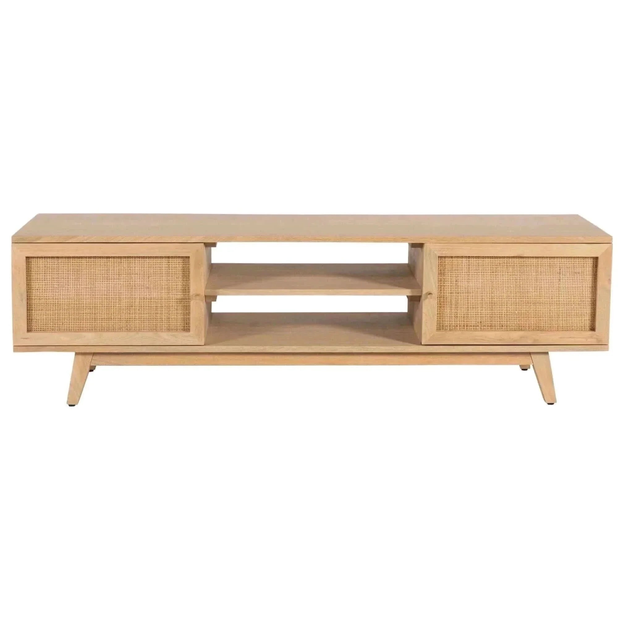 Olearia Solid Mango Wood Rattan Entertainment TV Cabinet 150cm - Natur
