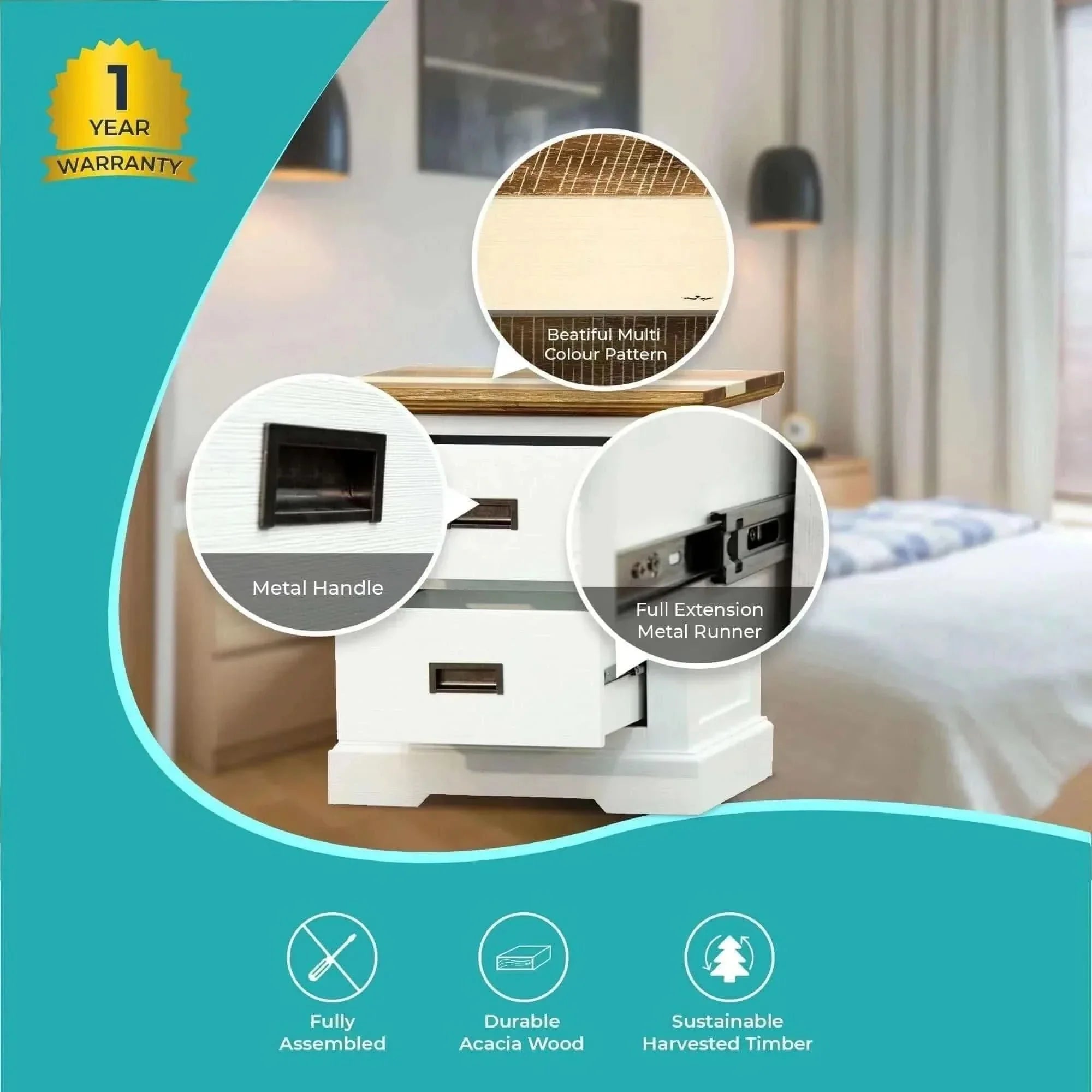 Orville Bedside Tables Storage Cabinet End Table - Multi Colour