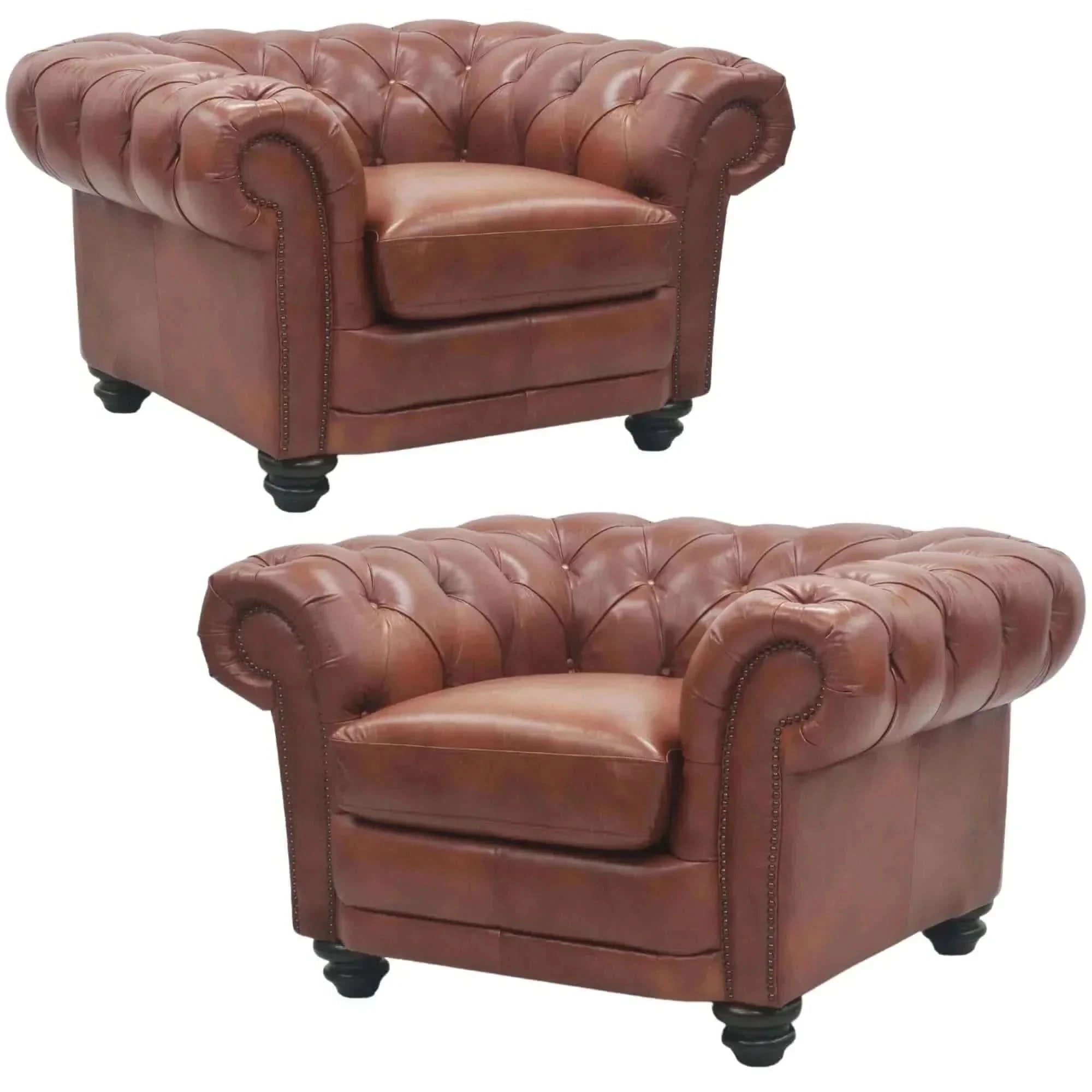 Sonny Genuine Leather Chesterfield 2pc Single Seat Sofa Set - Buttersc