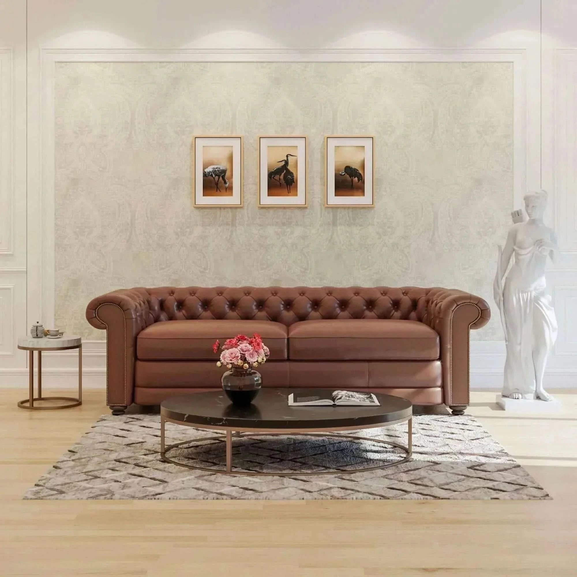 Sonny 3 Seater Genuine Leather Sofa Chesterfield Lounge Couch - Butter