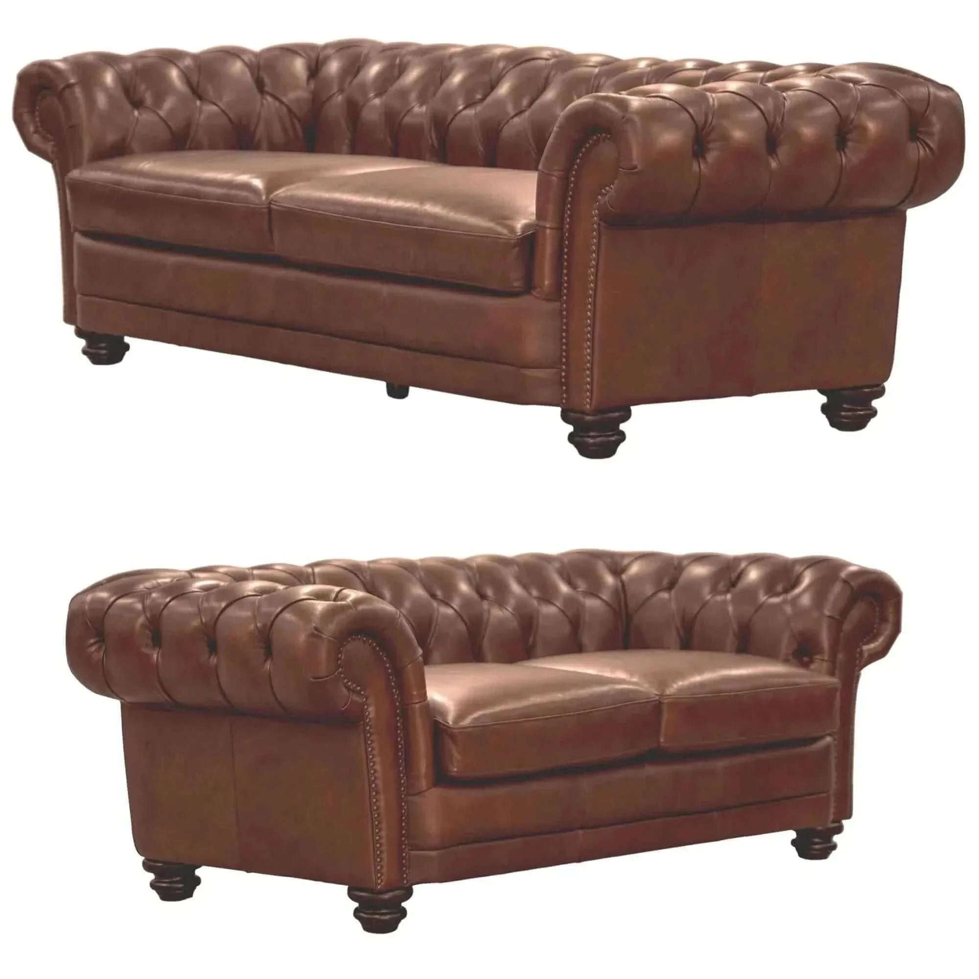 Sonny 3+2.5 Seater Genuine Leather Chesterfield Sofa Set - Butterscotc