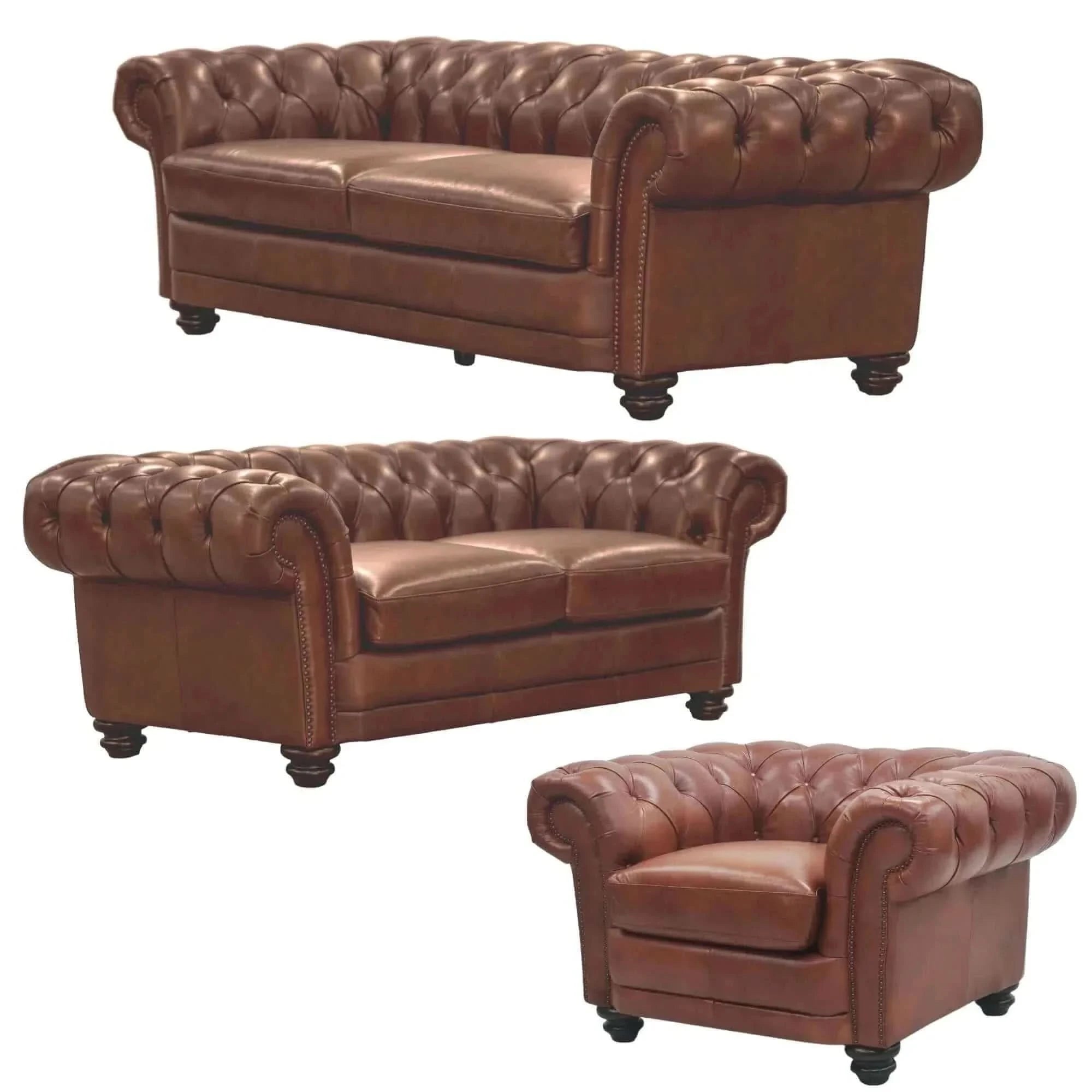 Sonny 3+2.5+1 Seater Genuine Leather Chesterfield Sofa Set for Living