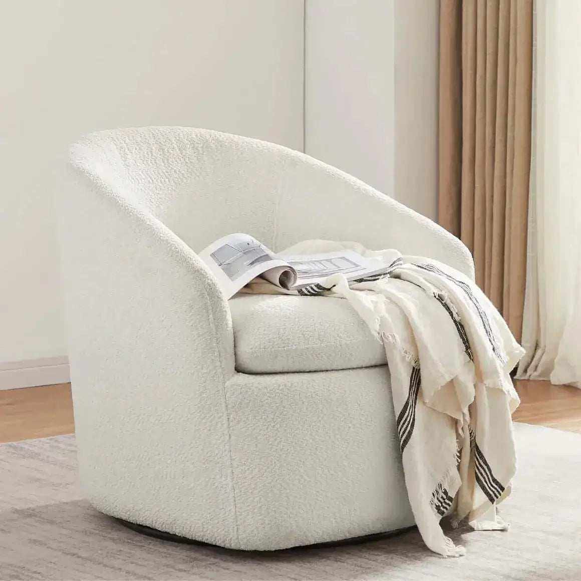 Carrie White Boucle Swivel Chair: Comfort and Style Combined-Upinteriors