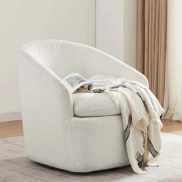 Carrie White Boucle Swivel Chair: Comfort and Style Combined-Upinteriors