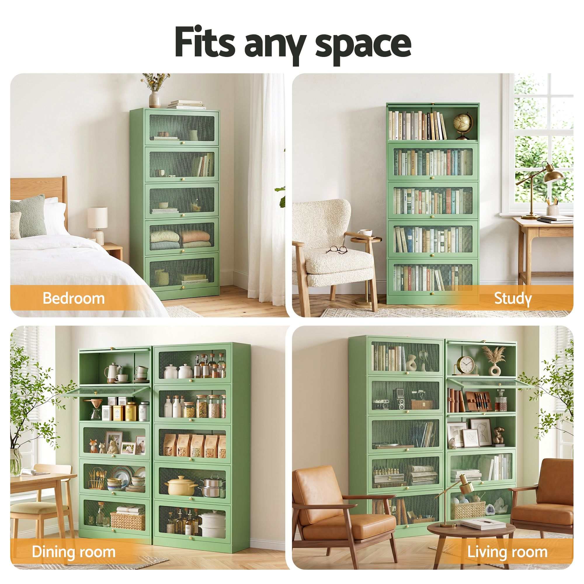 Artiss 2x Buffet Sideboard Cabinet Storage Cupboard Mesh Doors Metal ELIA Green