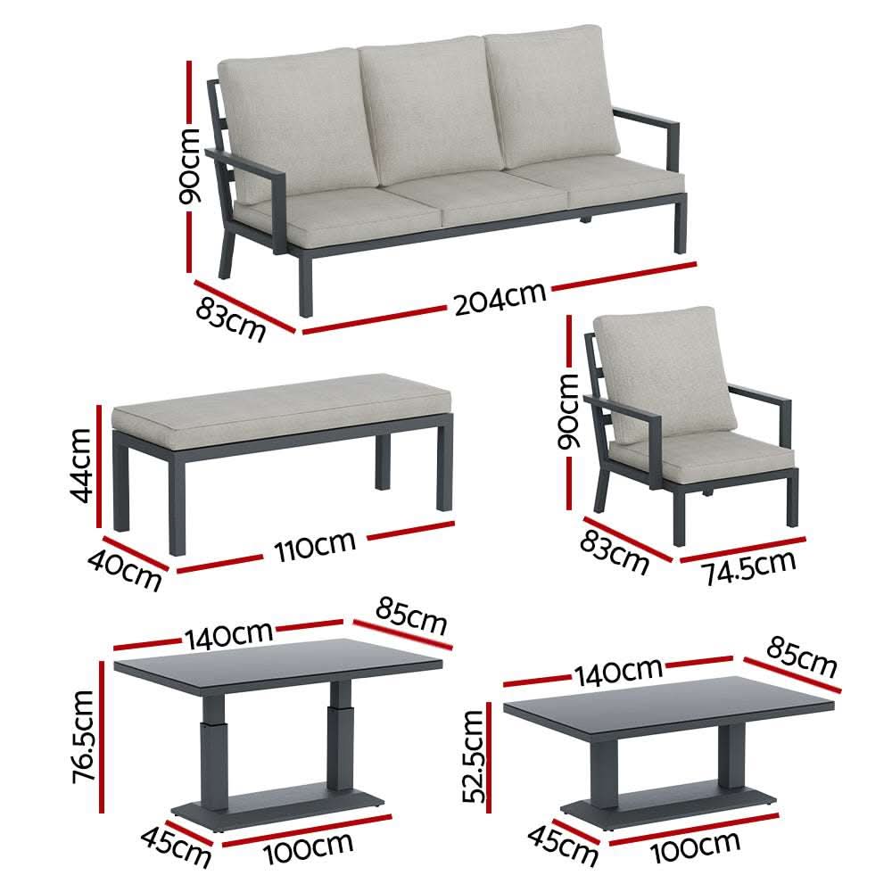 Gardeon 5-Piece Outdoor Furniture Setting Table Chair and Aluminium So