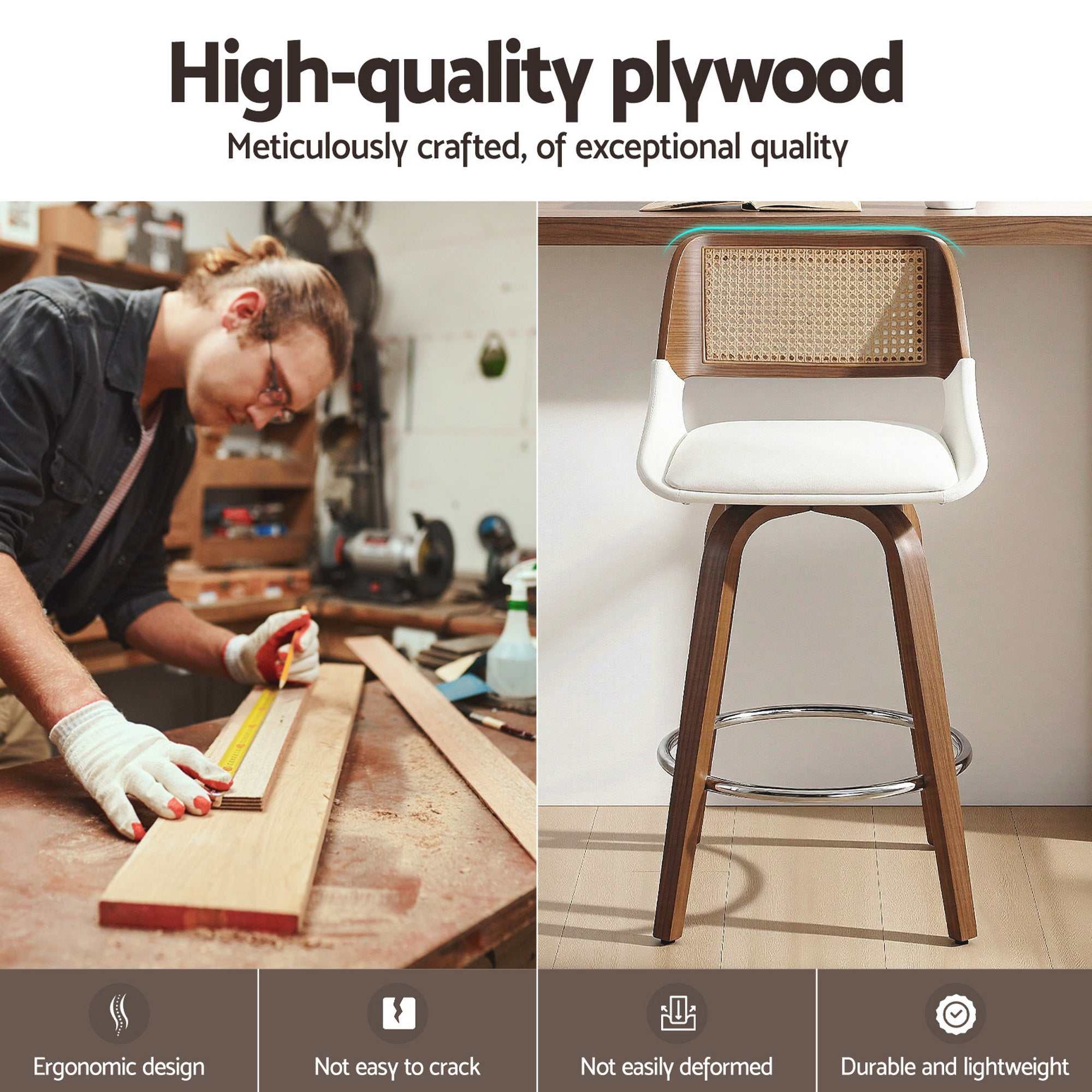 Artiss Wooden Bar Stools Set of 4 Swivel 60cm Seat Height