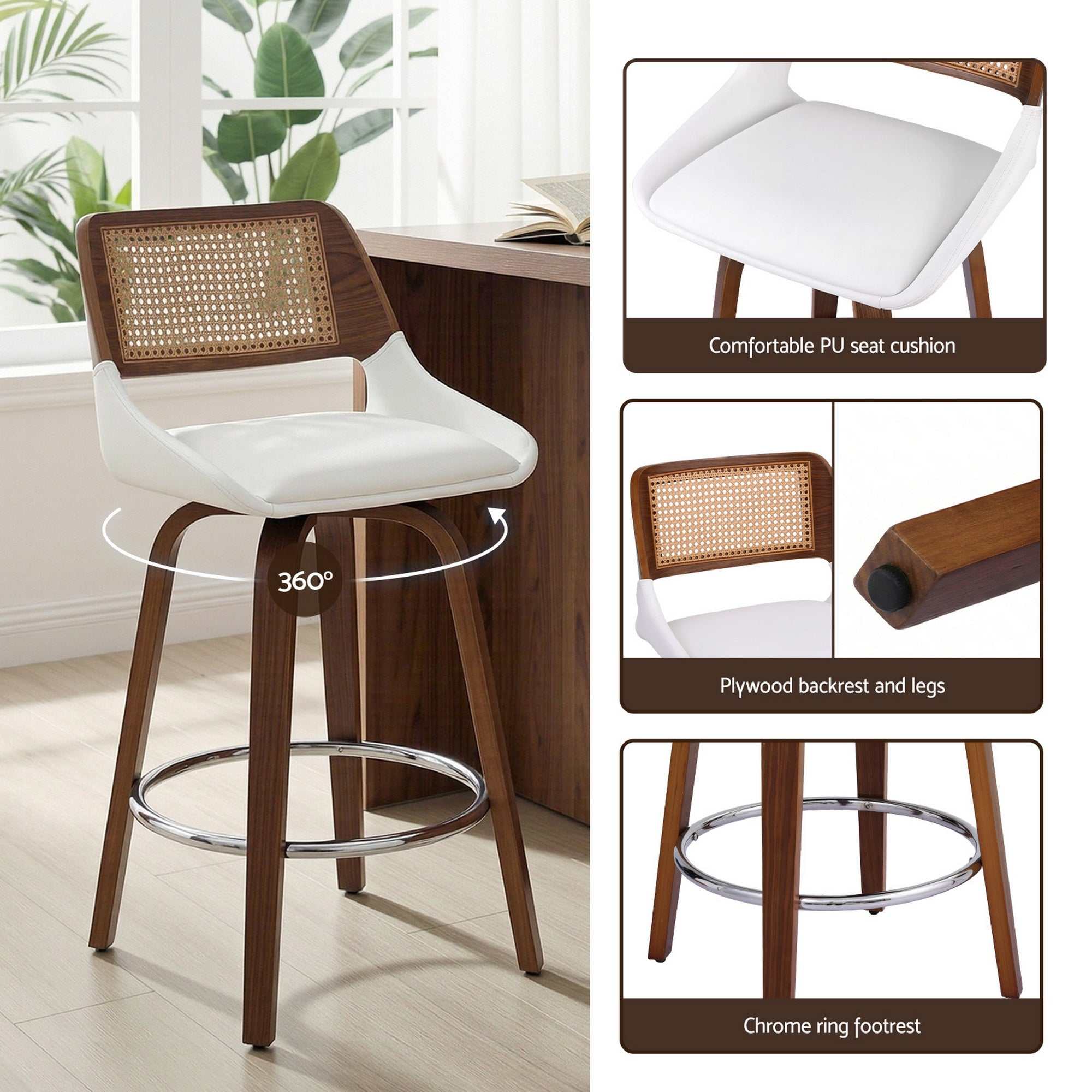 Artiss Wooden Bar Stools Set of 4 Swivel 60cm Seat Height