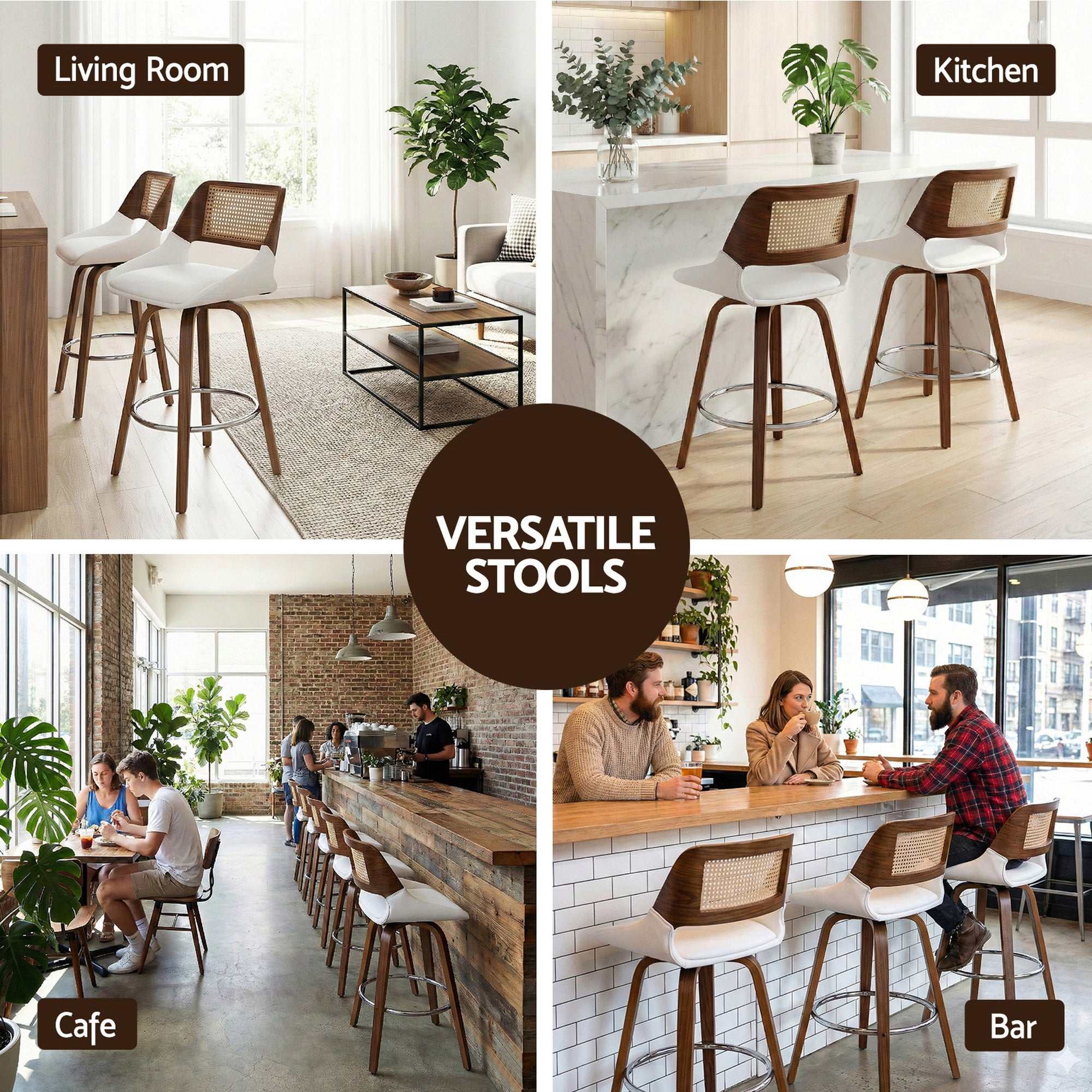 Artiss Wooden Bar Stools Set of 4 Swivel 60cm Seat Height