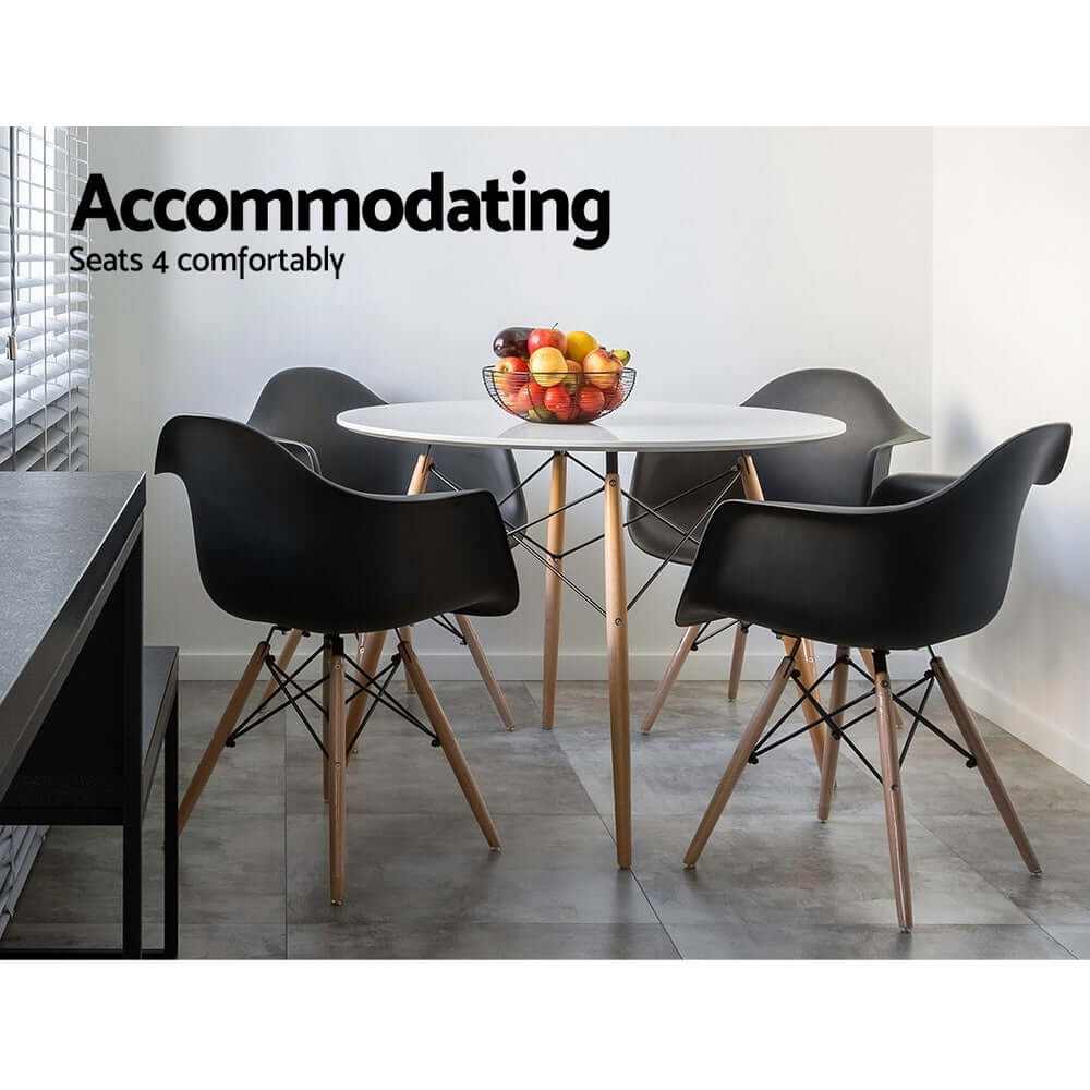 4 Seater 90CM Round Dining Table - White
