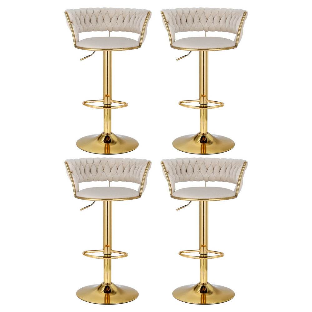 Artiss 4x Bar Stools Gas Lift Velvet Woven Backrest Ivory
