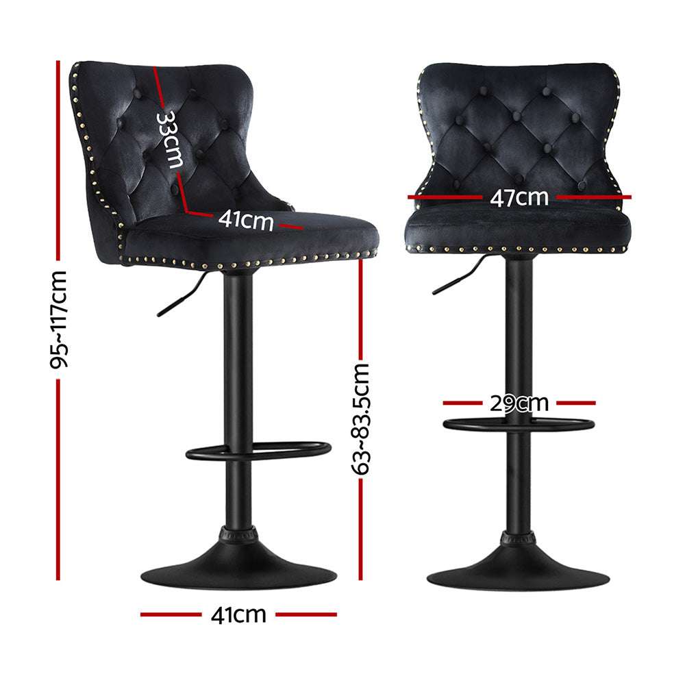 Artiss 4x Velvet Bar Stool Adjustable Height Nailhead Trim Kitchen Counter Stool