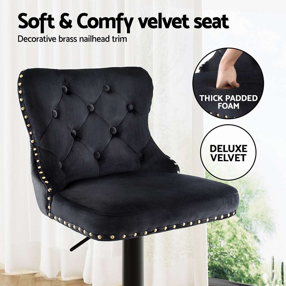 Artiss 4x Velvet Bar Stool Adjustable Height Nailhead Trim Kitchen Counter Stool