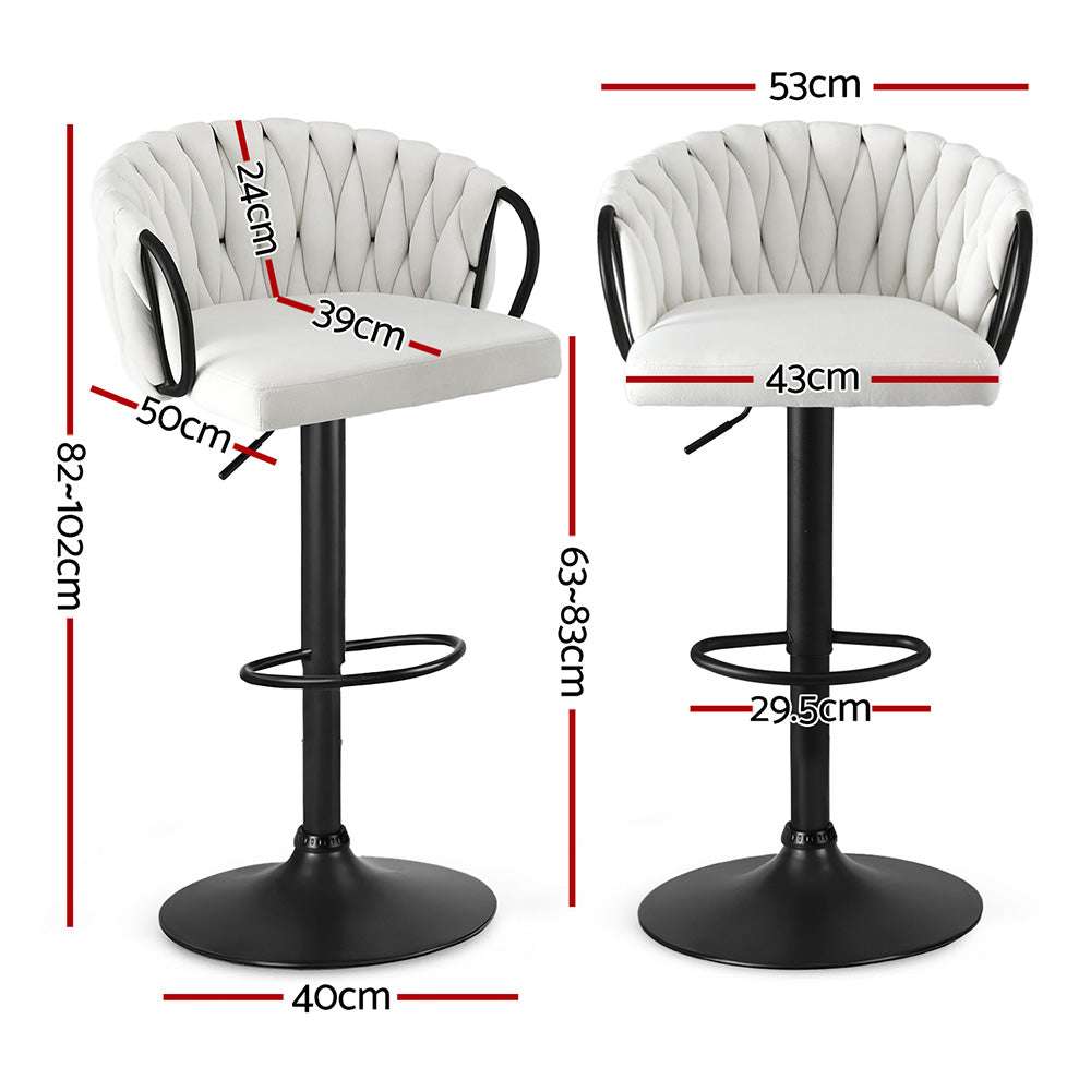 Artiss Bar Stool x4 Kitchen Dining Chair Counter Gaslift Woven Velvet Ivory