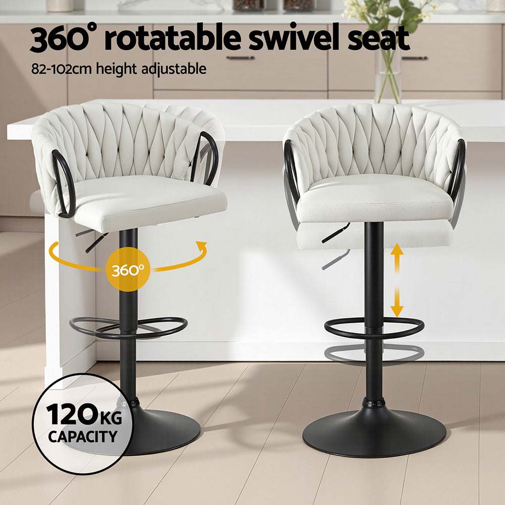 Artiss Bar Stool x4 Kitchen Dining Chair Counter Gaslift Woven Velvet Ivory