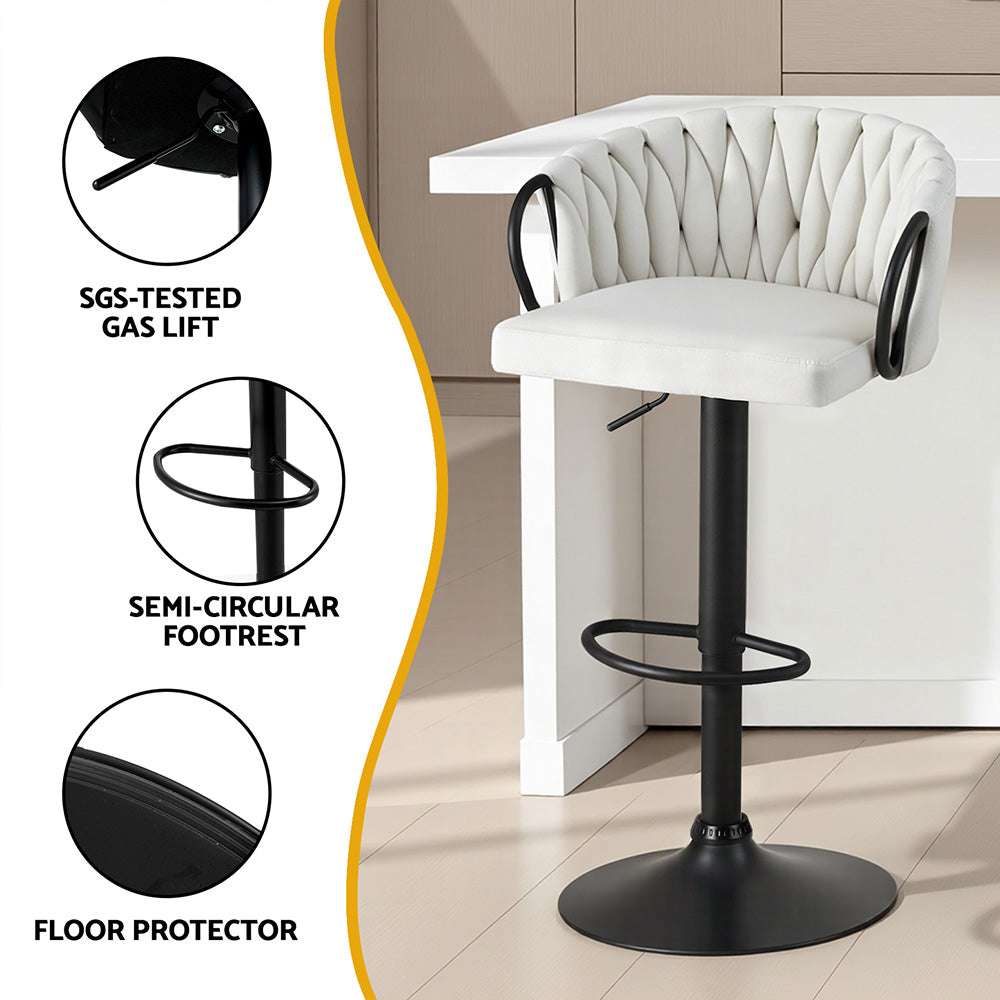 Artiss Bar Stool x4 Kitchen Dining Chair Counter Gaslift Woven Velvet Ivory