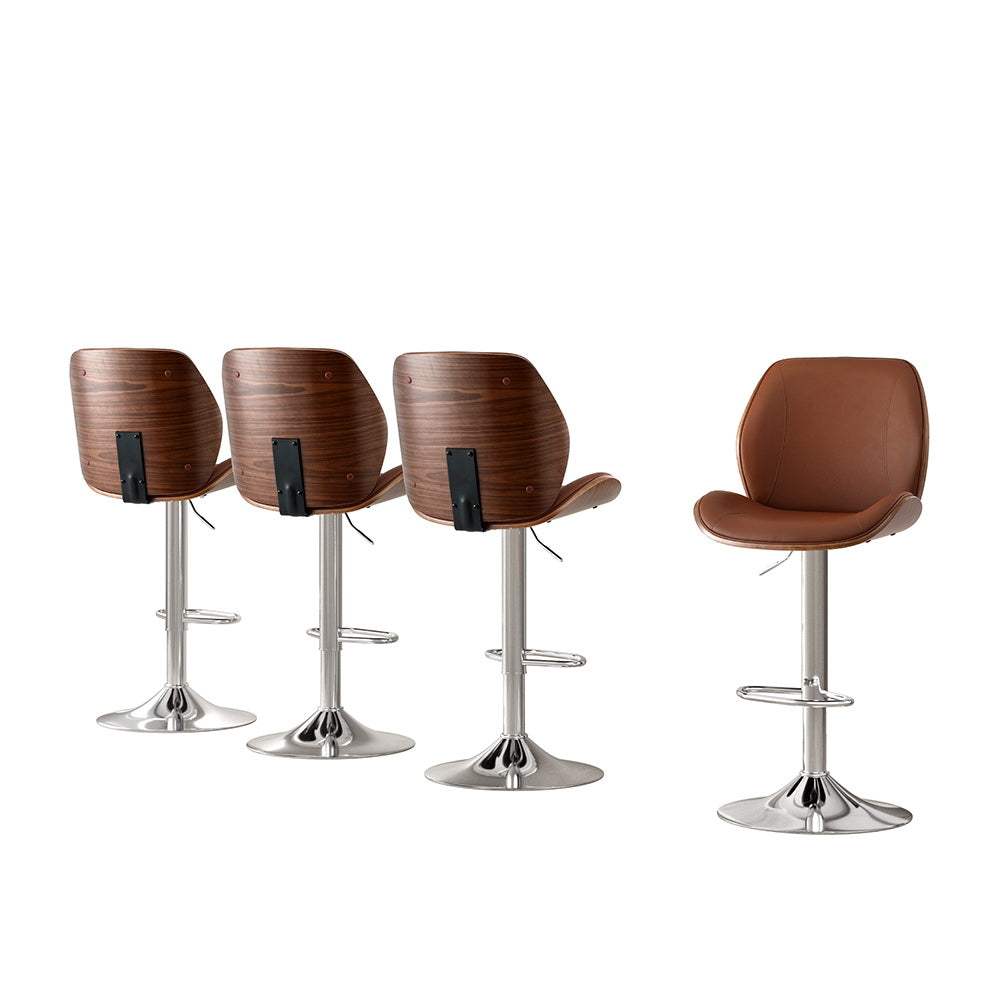 Artiss 4X Bar Stools Bentwood Adjustable Kitchen Counter Leather Chair - Brown