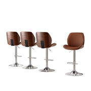 Artiss 4X Bar Stools Bentwood Adjustable Kitchen Counter Leather Chair - Brown