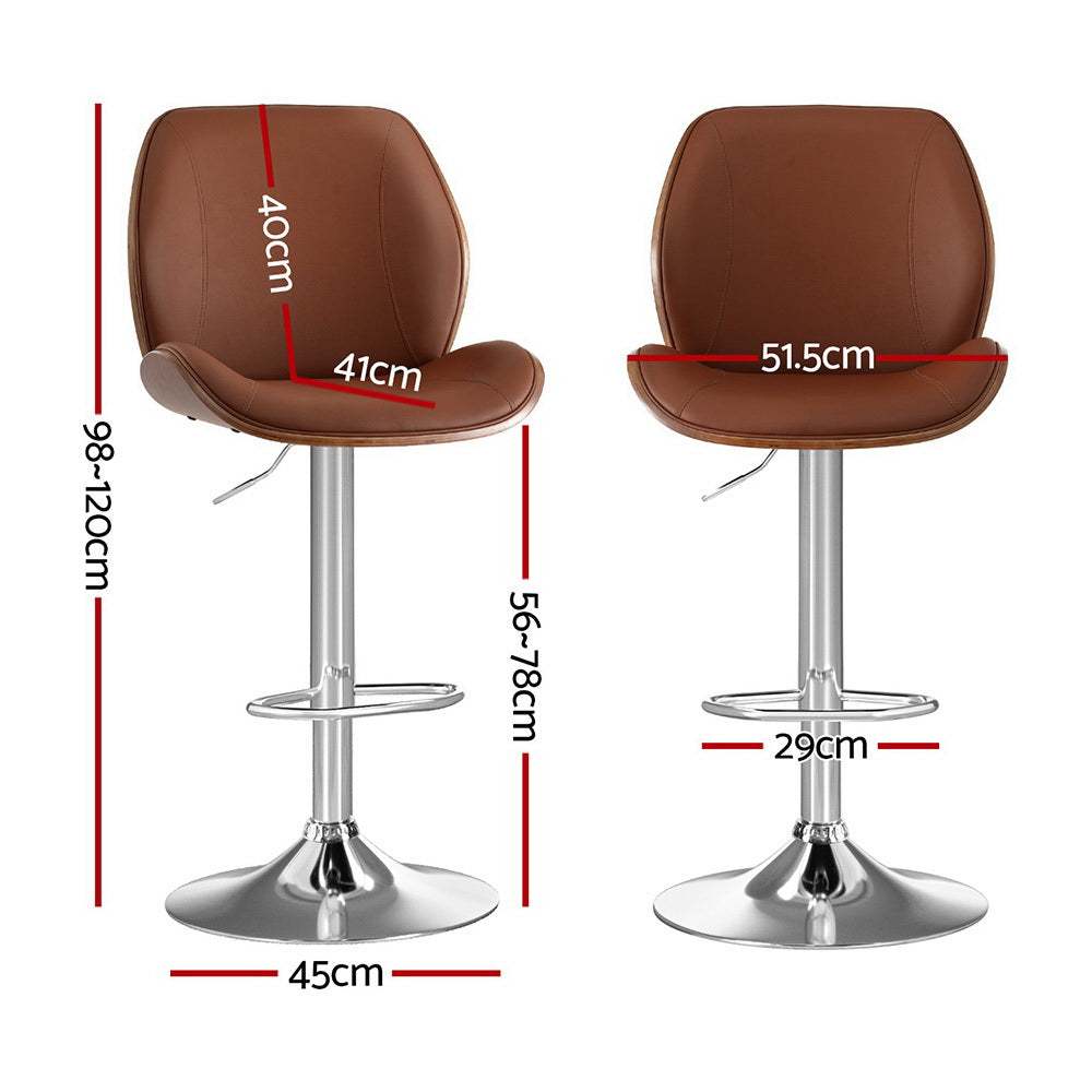 Artiss 4X Bar Stools Bentwood Adjustable Kitchen Counter Leather Chair - Brown