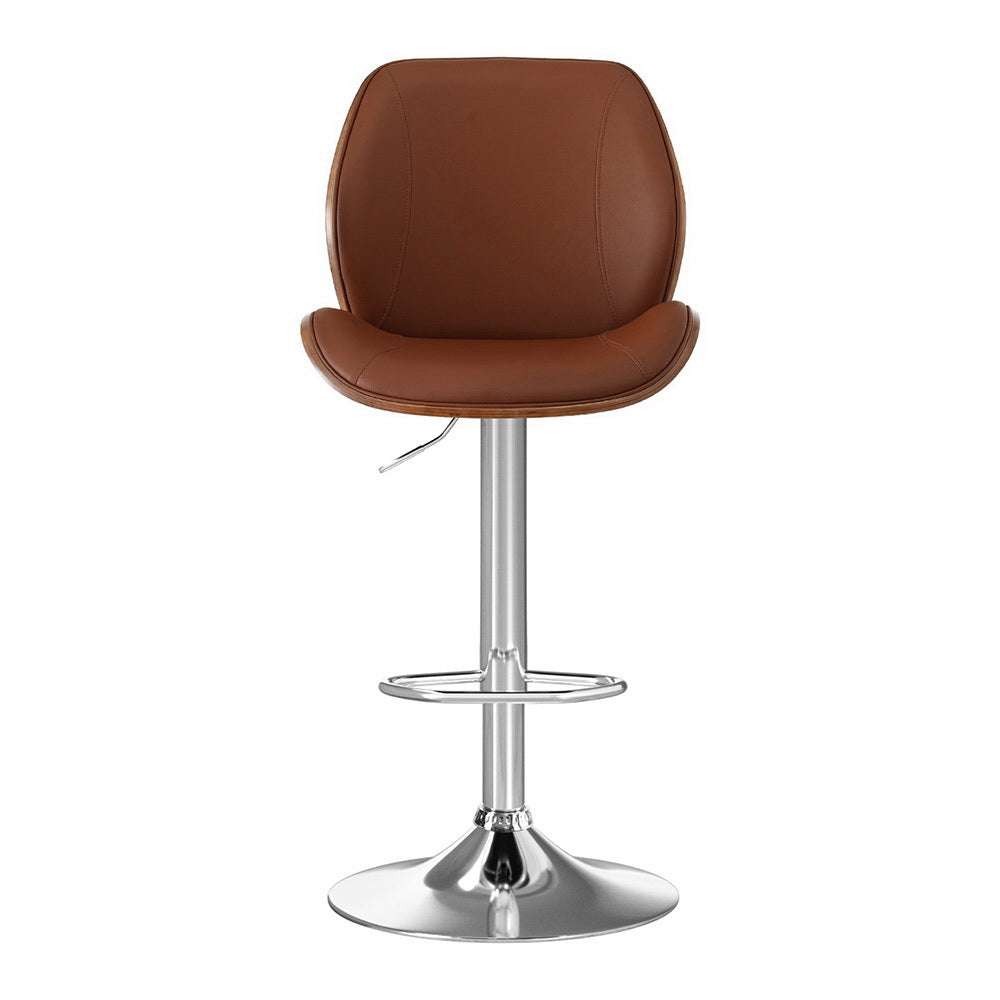 Artiss 4X Bar Stools Bentwood Adjustable Kitchen Counter Leather Chair - Brown