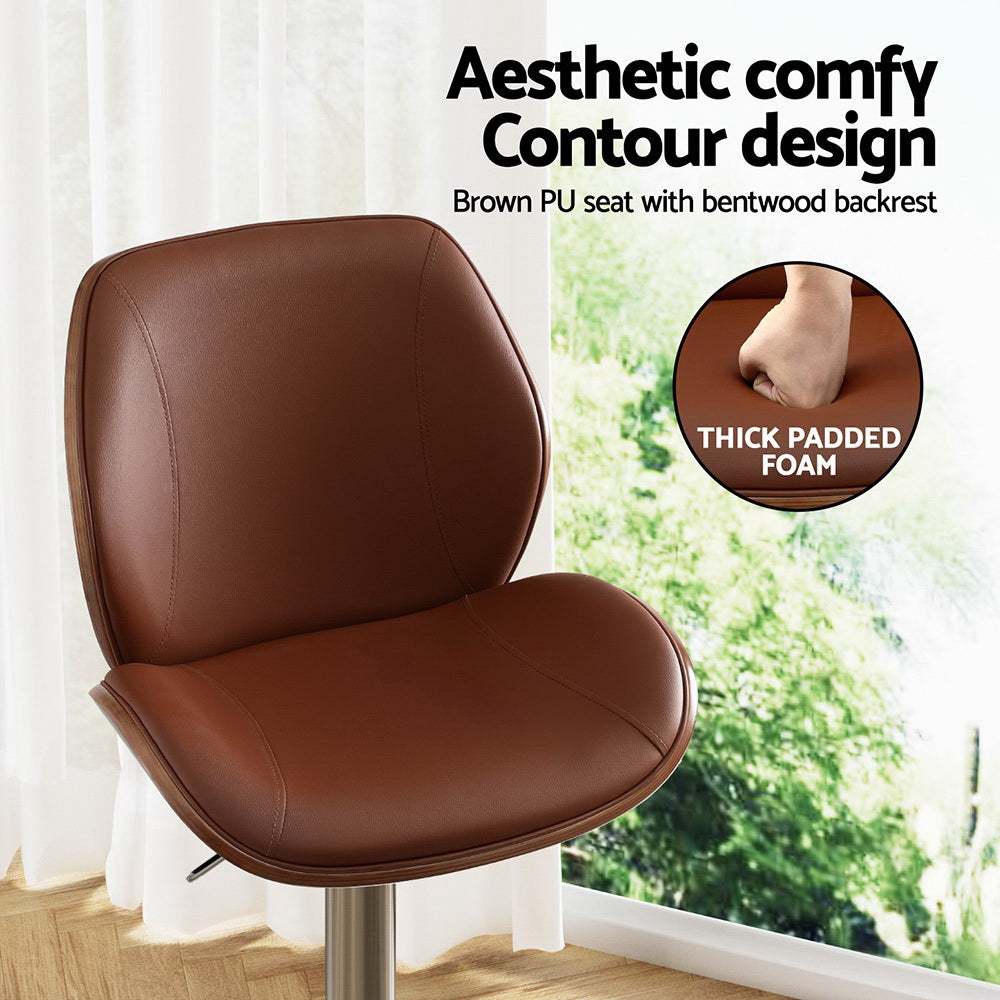 Artiss 4X Bar Stools Bentwood Adjustable Kitchen Counter Leather Chair - Brown