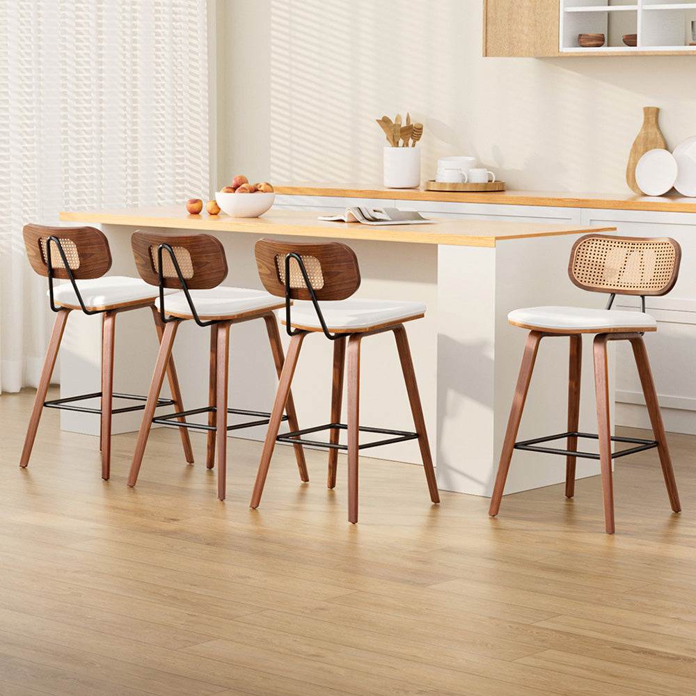 Mendi 4x Bar Stools Kitchen Counter Rattan Chairs PU Leather Padding