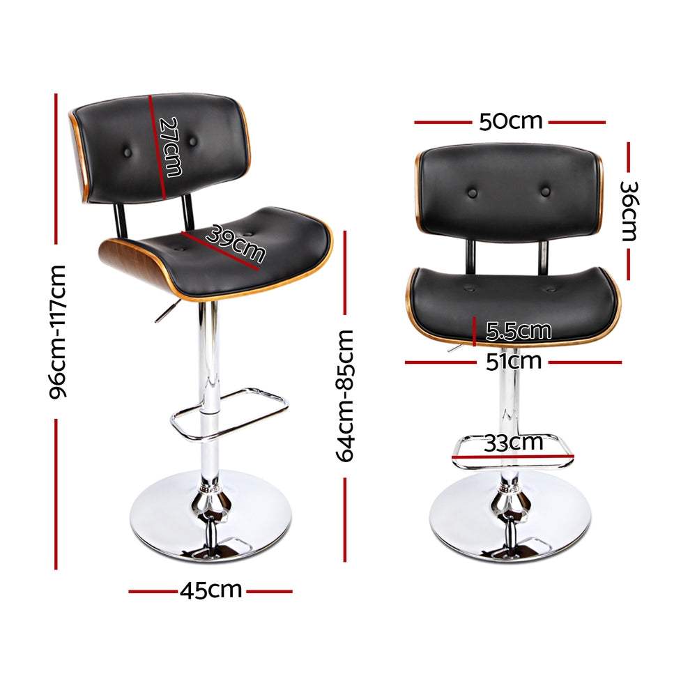 Artiss 4x Bar Stools with PU leather seats, chrome base, and gas lift, black.