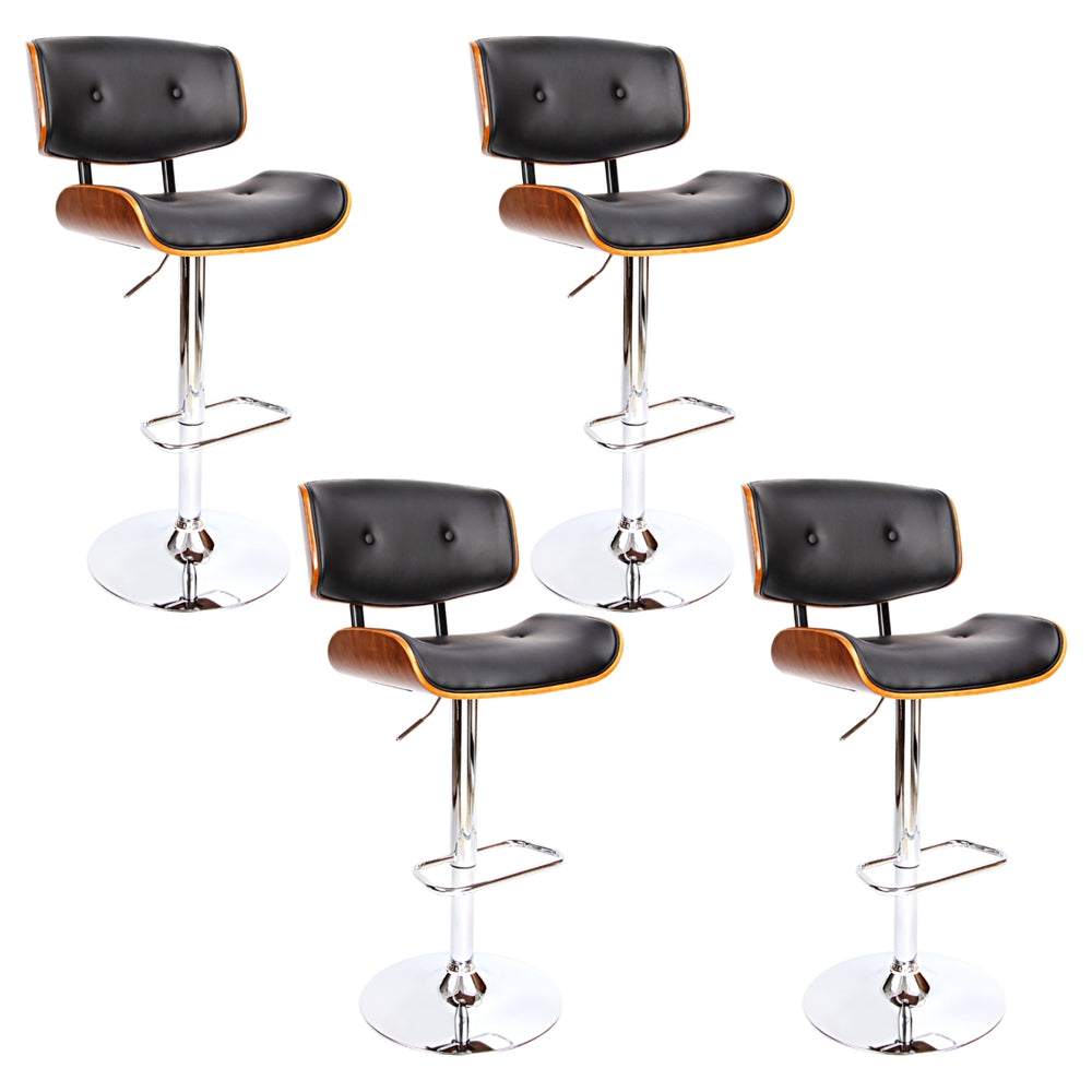 Artiss 4x bar stools with wooden structure, black PU leather seats, and chrome finish.