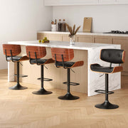 Artiss 4x Bar Stools with black PU leather and elegant wooden seat in modern kitchen setting.
