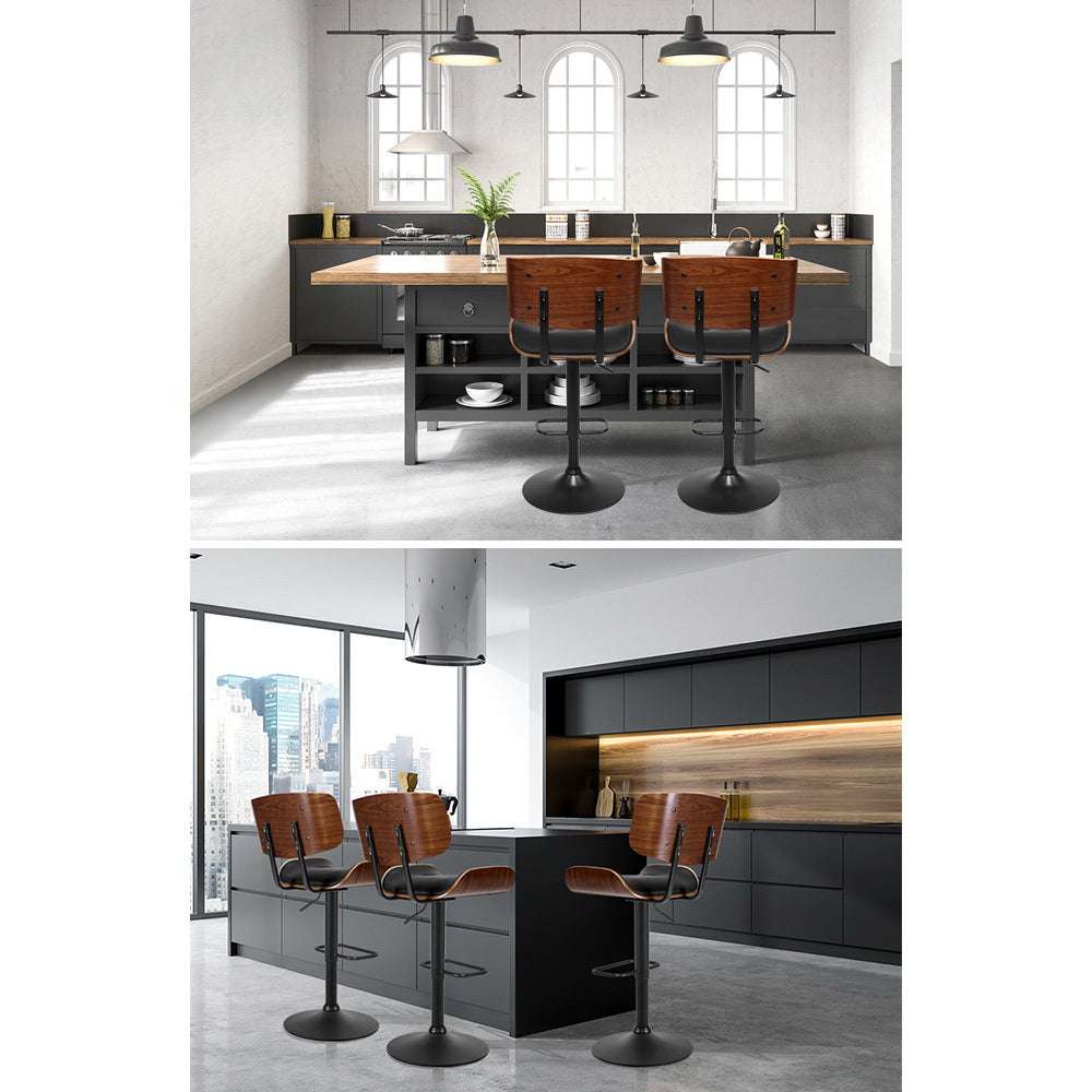 Artiss 4x Bar Stools with gas lift and leather seats in modern kitchen settings.