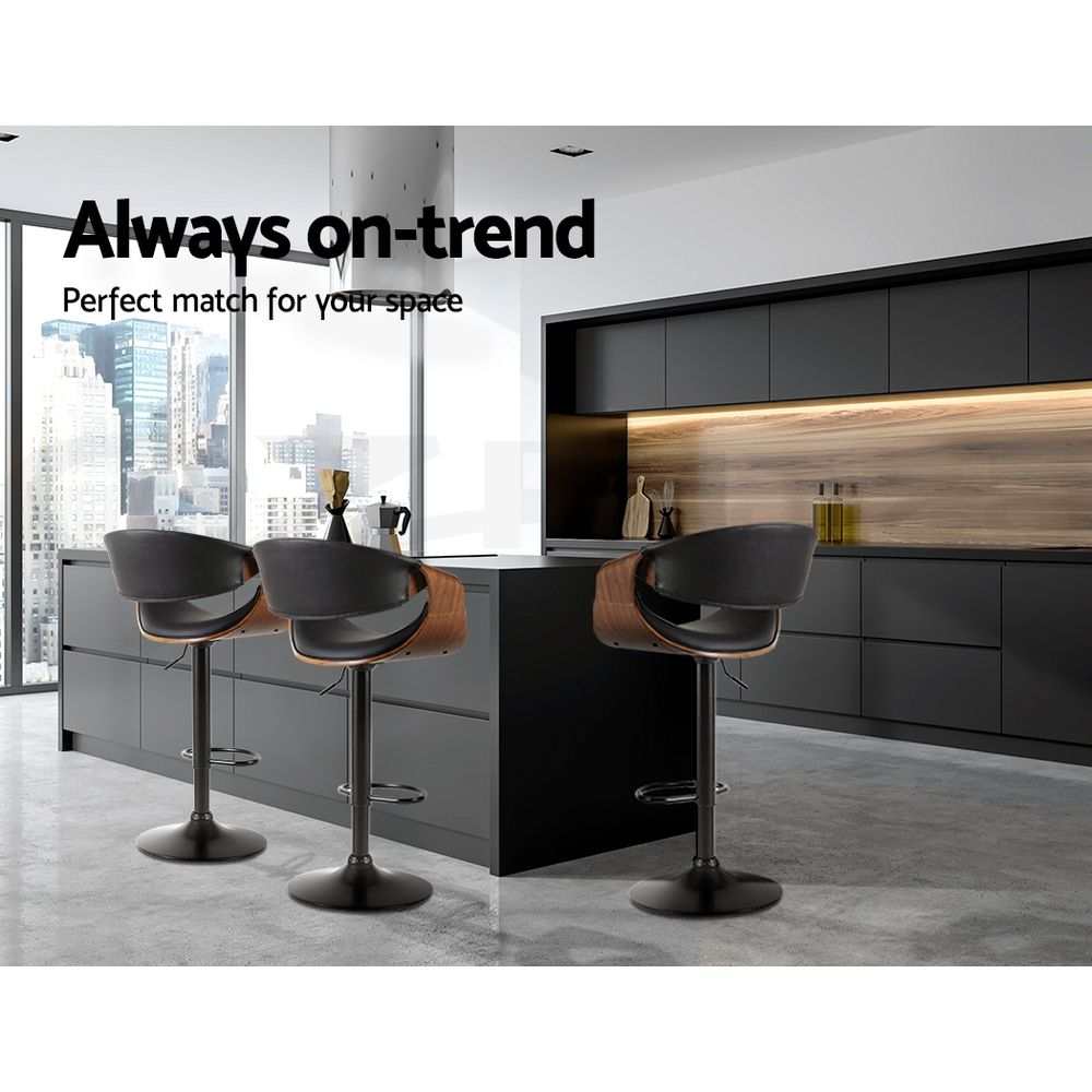 Artiss Bar Stools X3 Kitchen Counter Chair Gas Lift Swivel PU Ambrus Black