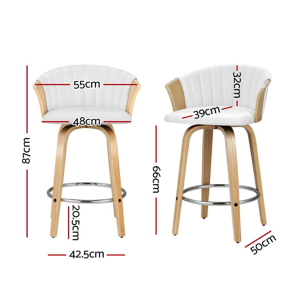 Artiss 4x Bar Stools Swivel Leather Chairs with Bentwood Frame