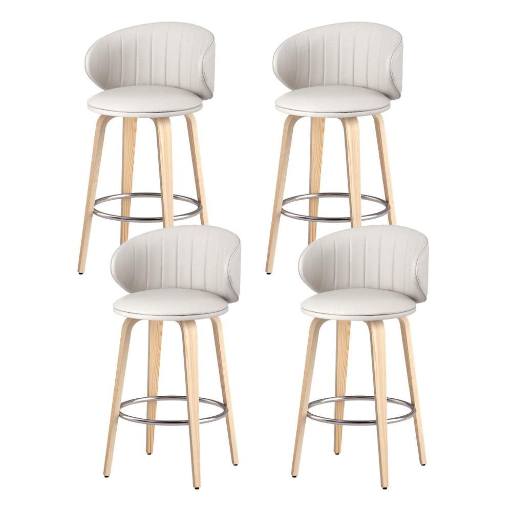Set of 4 beige Artiss bar stools with PU leather upholstery, ergonomic design, and sturdy wood and metal construction.