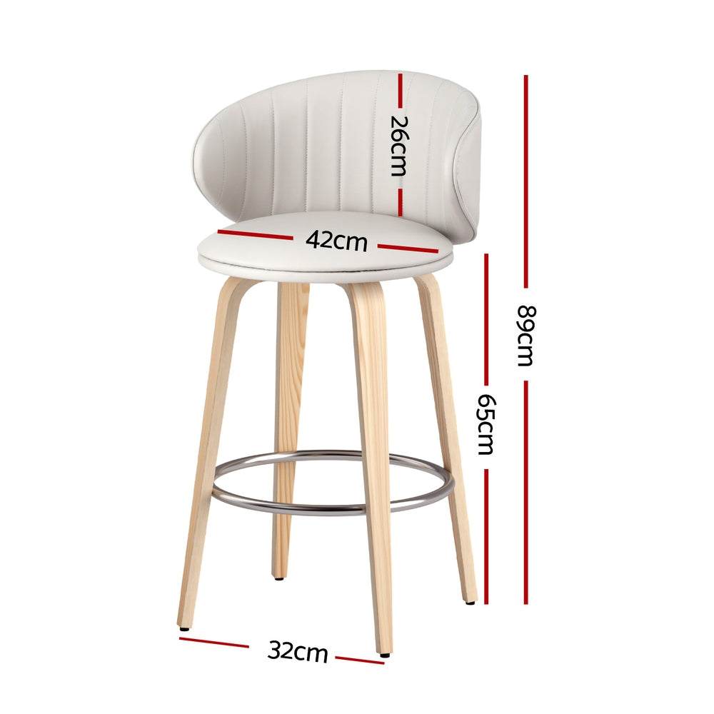 Artiss Bar Stools with beige PU leather and wooden legs, ergonomic design, and chrome footrest.