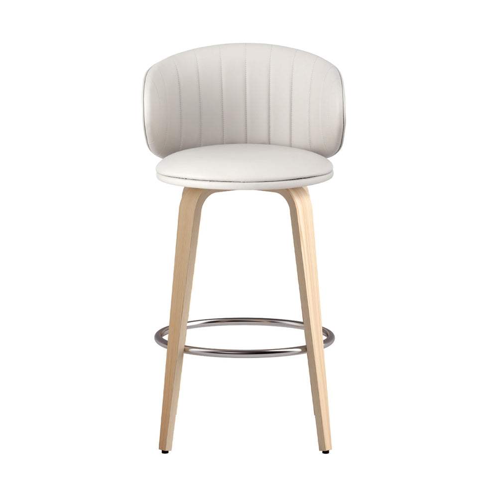 Artiss Bar Stools with contoured PU leather seat and wood legs, modern beige design.
