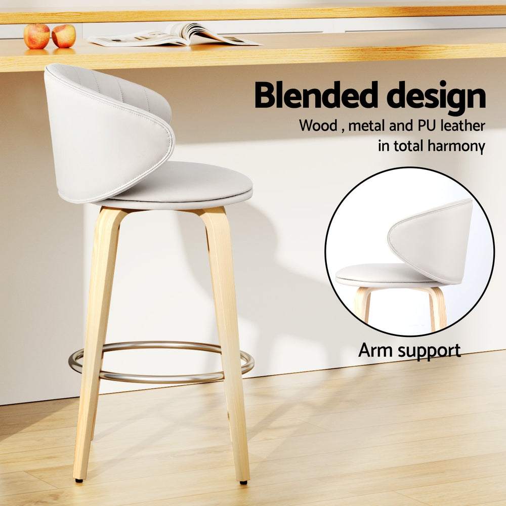 Artiss Bar Stools in beige with contoured PU leather seat and wood legs, ideal for modern kitchens and dining areas.