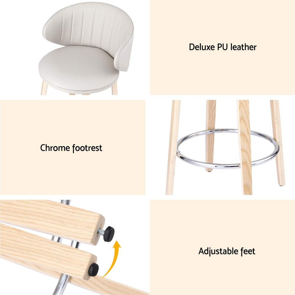 Artiss Bar Stools with deluxe PU leather, chrome footrest, and adjustable feet.