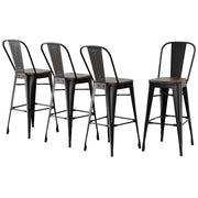 Russel 4x Metal Bar Stools Wooden Seat Retro Counter Stool
