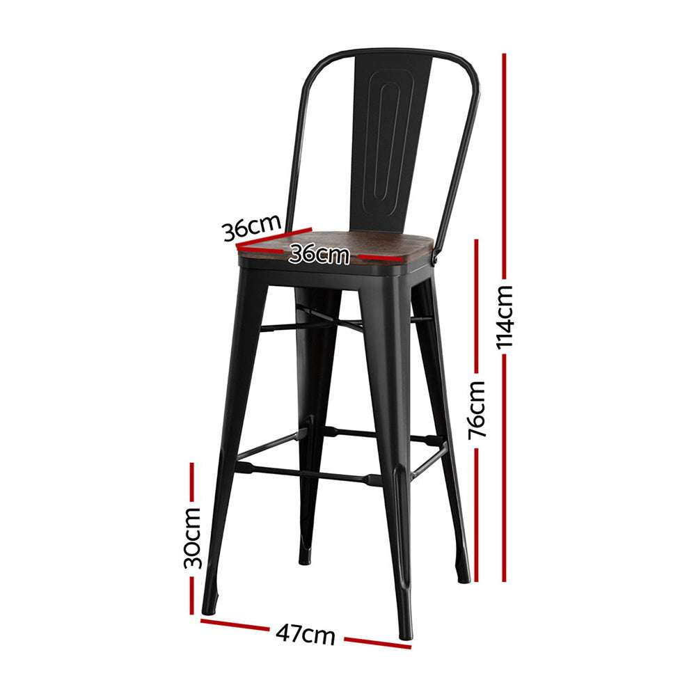 Artiss Metal Bar Stools with Wooden Seat, Retro Design, Black and Walnut, Set of 4, Industrial Style.