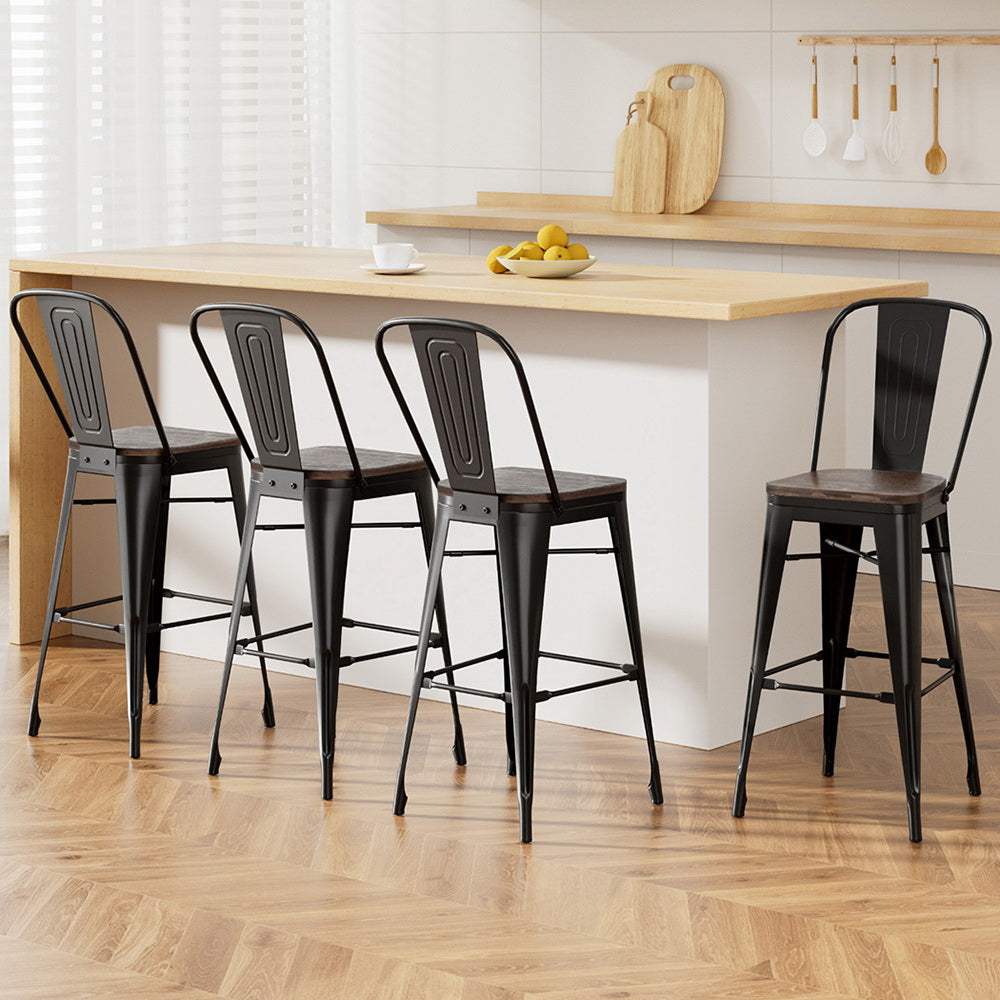 Artiss Metal Bar Stools with Wooden Seats, Retro Design, Black and Walnut.