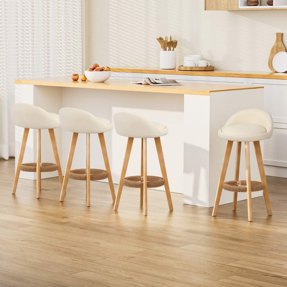 Dalvey 4x Padded Leather Counter Stools - Beige