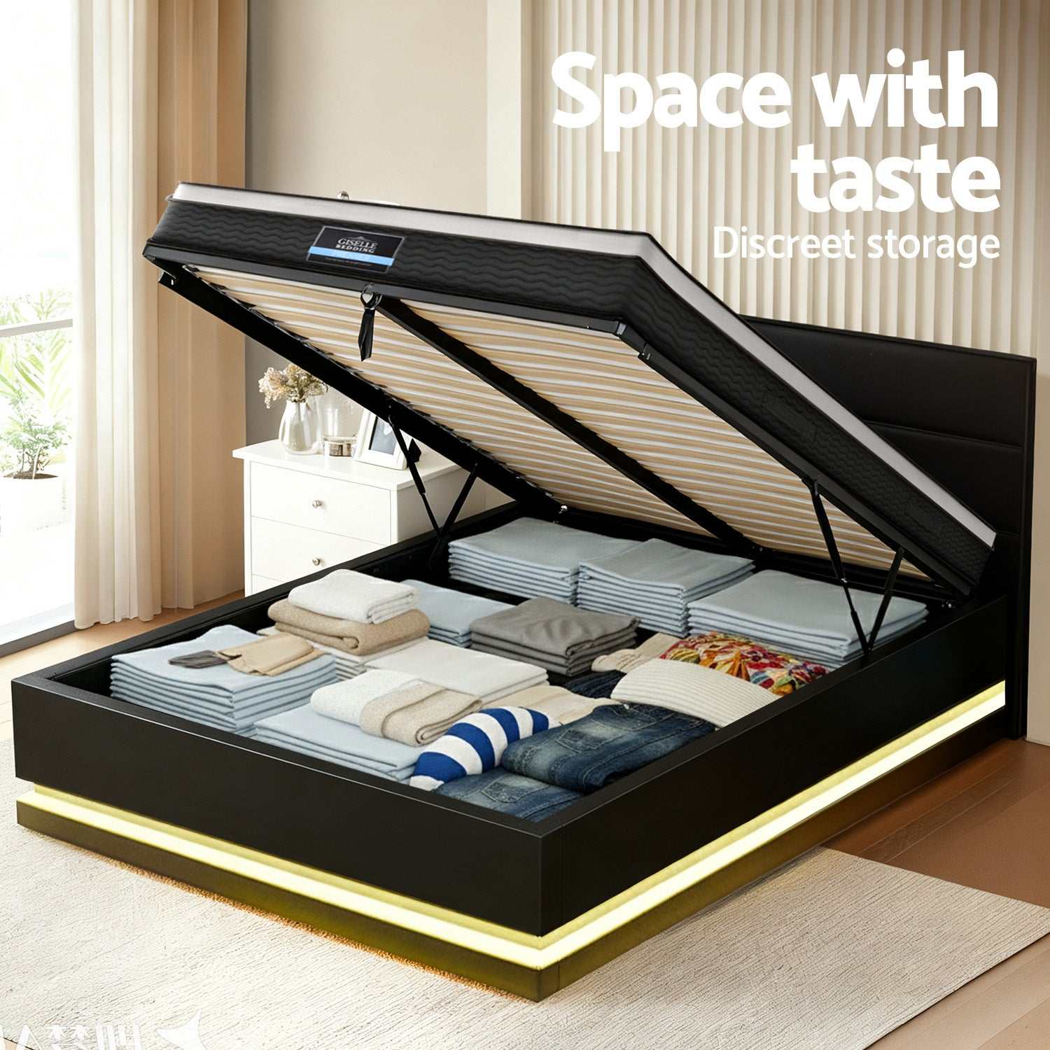 Artiss RGB LED Queen Bed Frame with 32cm Giselle Mattress Set