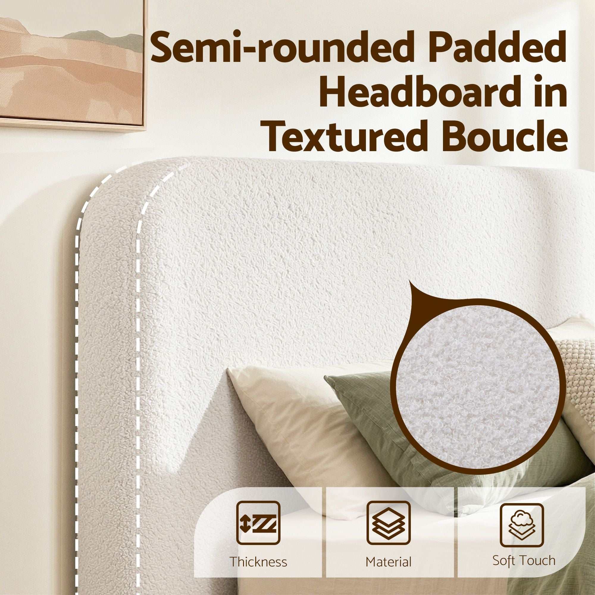 Artiss Queen Bed Frame Boucle Fabric Vacuum Compressed Beds Washable Cover No-Assembly