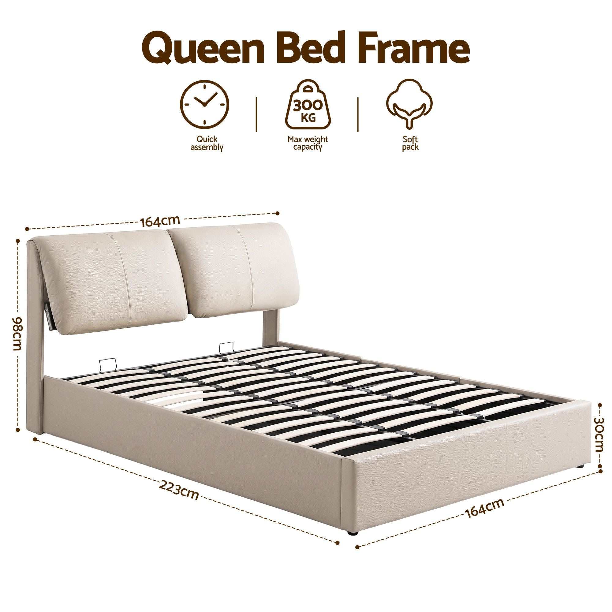 Artiss Queen Bed Frame Gas Lift Storage 3 Drawers Adjustable Headboard Platform Base