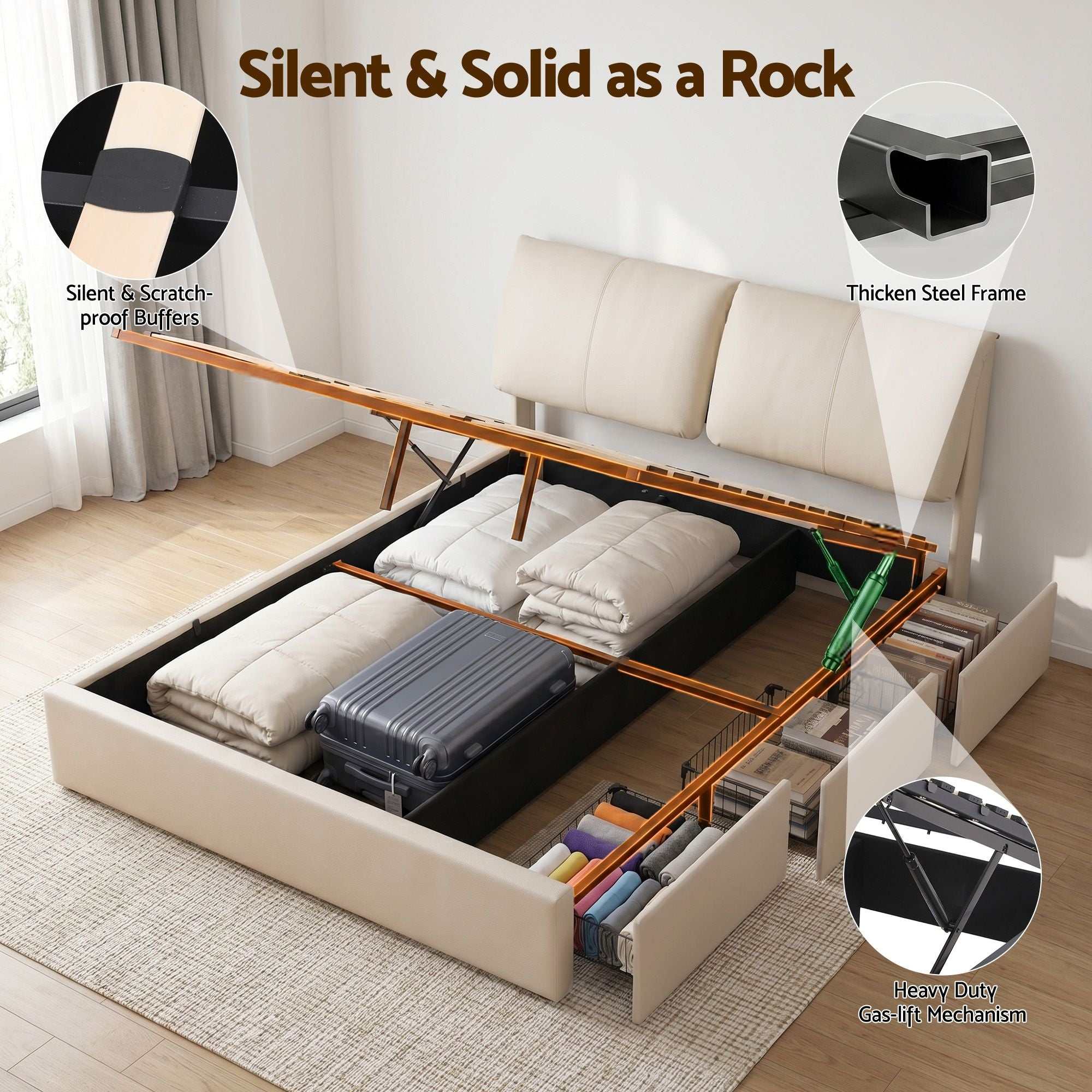 Artiss Queen Bed Frame Gas Lift Storage 3 Drawers Adjustable Headboard Platform Base